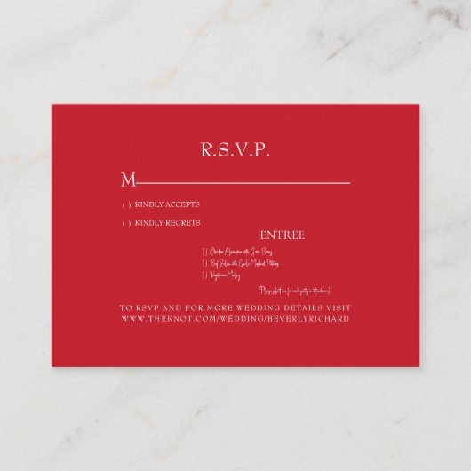 Optionen zum Roten Abendessen: RSVP-Hochzeitsszena Begleitkarte (Vorderseite)