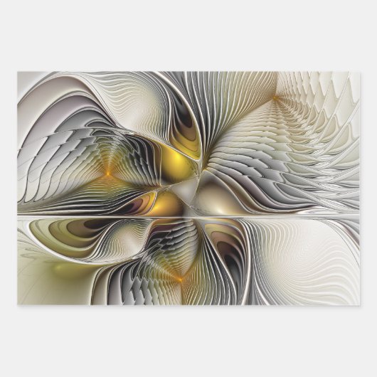 Optische Illusion Abstraktes 3D-Fraktal mit Tiefe Geschenkpapier Set (Vorderseite)