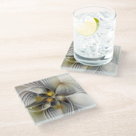 Optische Illusion Abstraktes 3D-Fraktal mit Tiefe Glasuntersetzer (Schrägansicht)