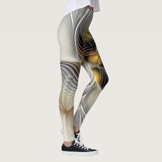Optische Illusion Abstraktes 3D-Fraktal mit Tiefe Leggings (Rechts)