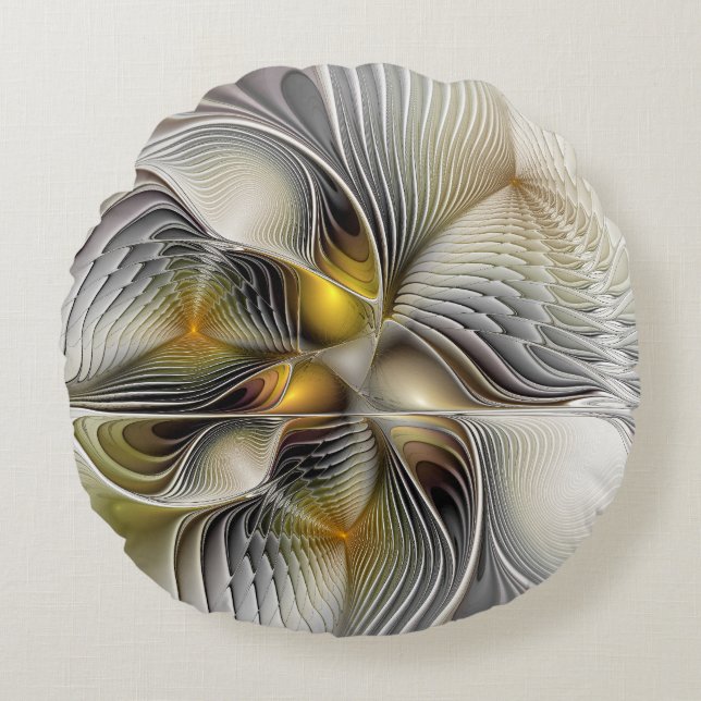 Optische Illusion Abstraktes 3D-Fraktal mit Tiefe Rundes Kissen (Vorderseite)