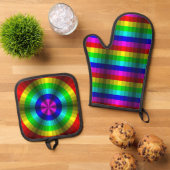 Optische Illusion Regenbogen Ofenhandschuh & Topflappen-Set (Oben Unten)