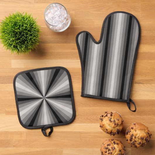 Optische Illusion schwarz Ofenhandschuh & Topflappen-Set (Oben Unten)