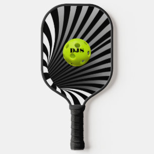 Optische Illusion schwarz, weiß gestreift Pickleball Schläger