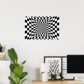 Optische Illusion von Schwarzweiß-Schachbrettern Poster (Heimbüro)