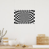 Optische Illusion von Schwarzweiß-Schachbrettern Poster (Küche)