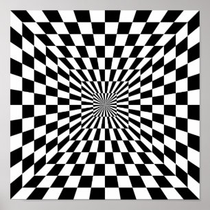 Optische Illusion von Schwarzweiß-Schachbrettern Poster