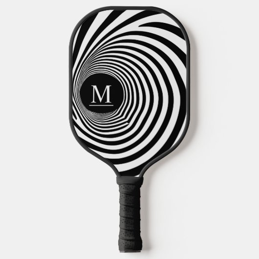 Optische Illusion Vortex Monogramm Schwarz/Weiß Pickleball Schläger (Vorderseite)