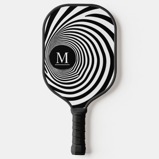Optische Illusion Vortex Monogramm Schwarz/Weiß Pickleball Schläger (Rückseite)