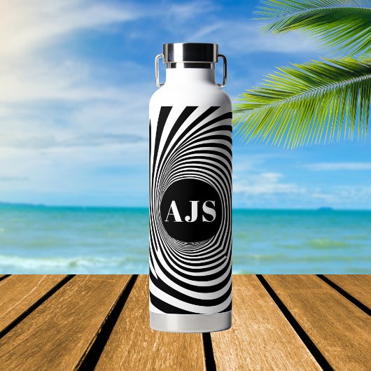 Optische Illusion Vortex Monogramm Schwarz/Weiß Trinkflasche