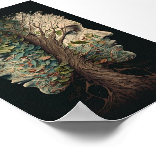 Optische Illusionsbaum sieht sich mit blühenden Bl Poster (Ecke)