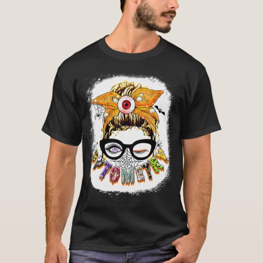 Optometrie Messy Bun Brillen Halloween gebleicht T-Shirt (Vorderseite)