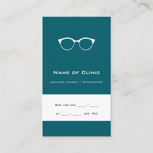 Optometrie Optometriker Moderne Aquamarine Brille Visitenkarte (Vorderseite)