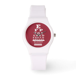 Optometriker-Augen-Diagramm-Uhr-rotes Gesicht Armbanduhr
