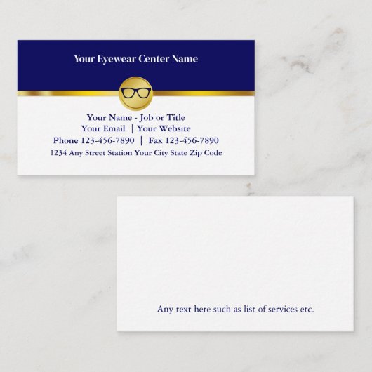 Optometriker Moderne Brillen Brillen Business Ca Visitenkarte (Vorne/Hinten)