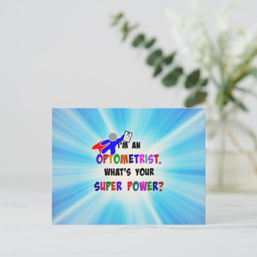 Optometriker Superheld-Design Postkarte (Stehend Vorderseite)