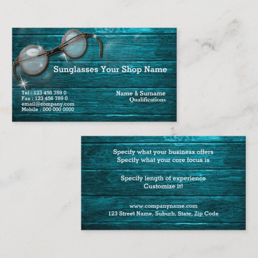 Optometrikeroptik-Optikergläser rustikal Visitenkarte (Vorne/Hinten)