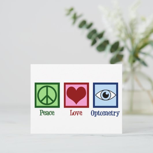 Optometristen Peace Liebe Optometrie Blauer Augena Postkarte (Stehend Vorderseite)