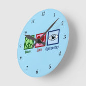 Optometristen Peace Liebe Optometrie Blauer Augena Runde Wanduhr (Winkel)
