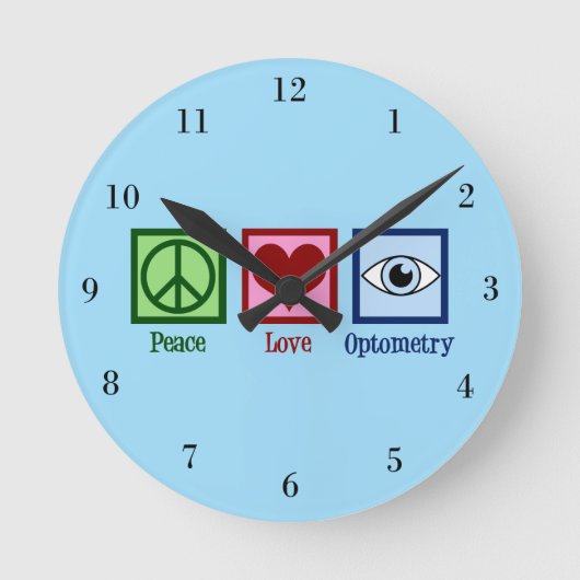 Optometristen Peace Liebe Optometrie Blauer Augena Runde Wanduhr (Vorderseite)