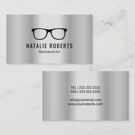 Optometristin Augenbrille Moderne Silver Metallic Visitenkarte (Vorne/Hinten)
