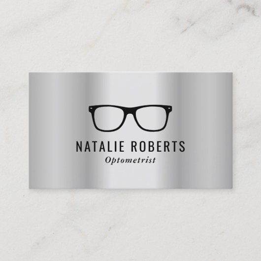 Optometristin Augenbrille Moderne Silver Metallic Visitenkarte (Vorderseite)