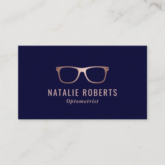 Optometristische Rose Gold Eyewear Brillen Navy Visitenkarte (Vorderseite)