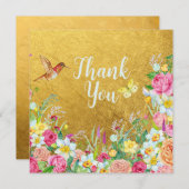 Opulence Gold Floral Hummingbird Dankeskarte (Vorne/Hinten)