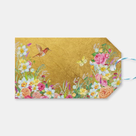 Opulence Gold Floral Hummingbird Geschenkanhänger (Vorderseite (Horizontal))