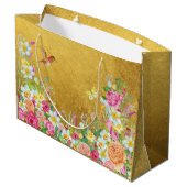 Opulence Gold Floral Hummingbird Gift Bag Große Geschenktüte (Rückseite Schrägansicht)