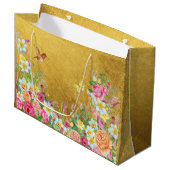 Opulence Gold Floral Hummingbird Gift Bag Große Geschenktüte (Vorderseite Schrägansicht)