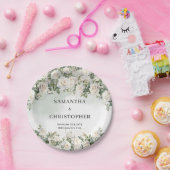 Opulent Aquarell Weißrosen Grüne Goldhochzeit Pappteller (Party)