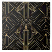 Opulent Art Déco, Black Gold, Geometrisches Design Fliese (Vorderseite)
