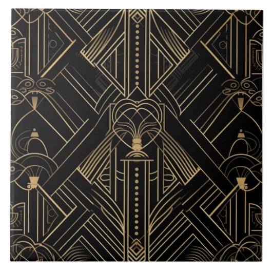 Opulent Art Déco, Black Gold, Geometrisches Design Fliese (Vorderseite)