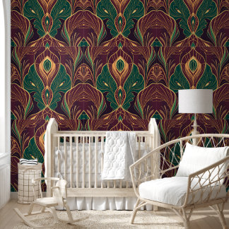Opulent Art Deco Peacock Feather Wallpaper Tapete
