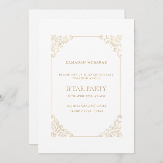 Opulent Baroque Frame Gold Script Iftar Party Einladung (Vorne/Hinten)