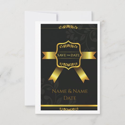 Opulent Black Damask Wedding Save the Date (Vorderseite)