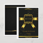Opulent Black Damask Wedding Save the Date (Vorne/Hinten)