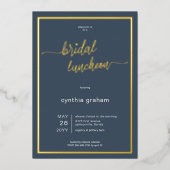 Opulent Blue Modern Minimal Bridal Folieneinladung (Vorderseite)