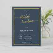 Opulent Blue Modern Minimal Bridal Folieneinladung (Stehend vorne)