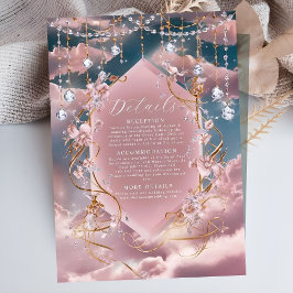 Opulent Blue Pink Clouds Calligrafy Wedding Begleitkarte