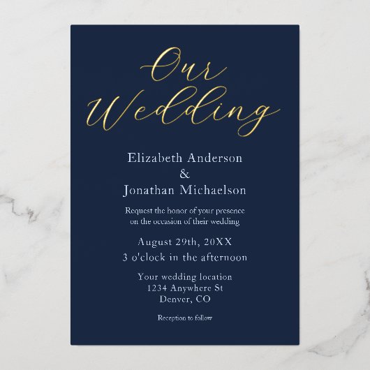 Opulent Blue Wedding Folieneinladung (Vorderseite)