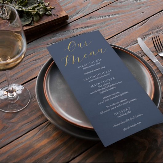 Opulent Blue Wedding Menükarte