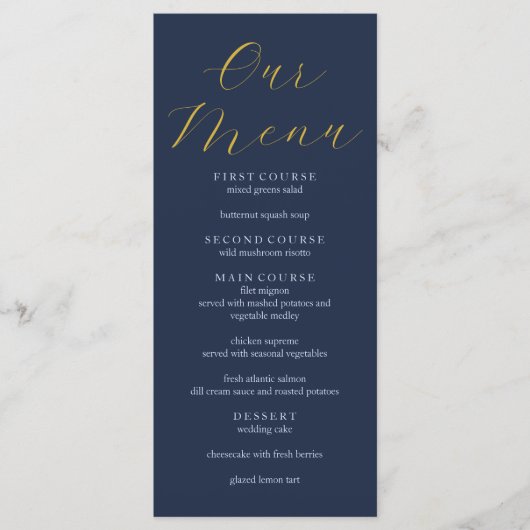 Opulent Blue Wedding Menükarte (Vorderseite)