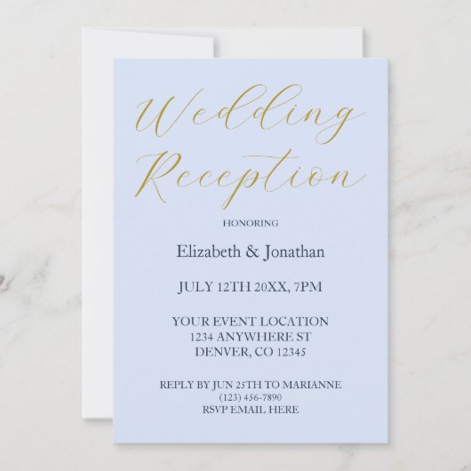 Opulent Blue Wedding Reception Einladung (Vorderseite)