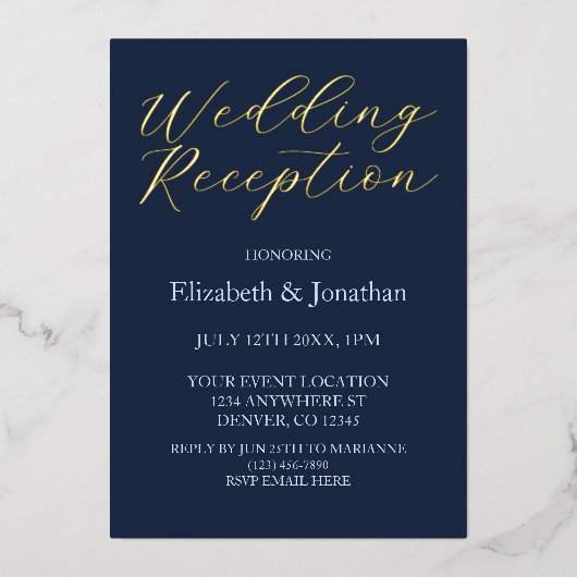 Opulent Blue Wedding Reception Folieneinladung (Vorderseite)