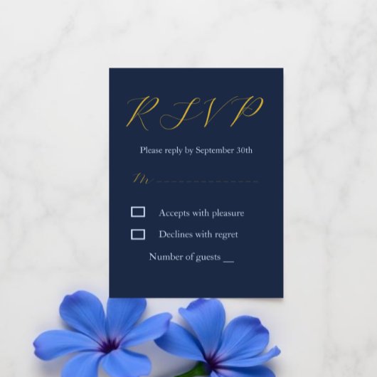 Opulent Blue Wedding RSVP Karte