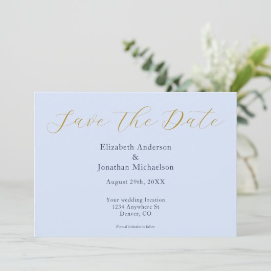 Opulent Blue Wedding Save The Date (Stehend Vorderseite)
