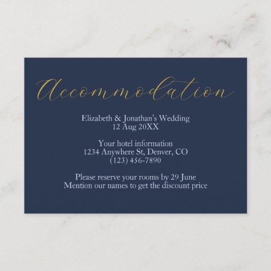 Opulent Blue Wedding Unterkunft Begleitkarte (Vorderseite)