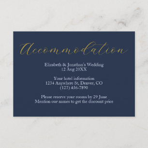 Opulent Blue Wedding Unterkunft Begleitkarte